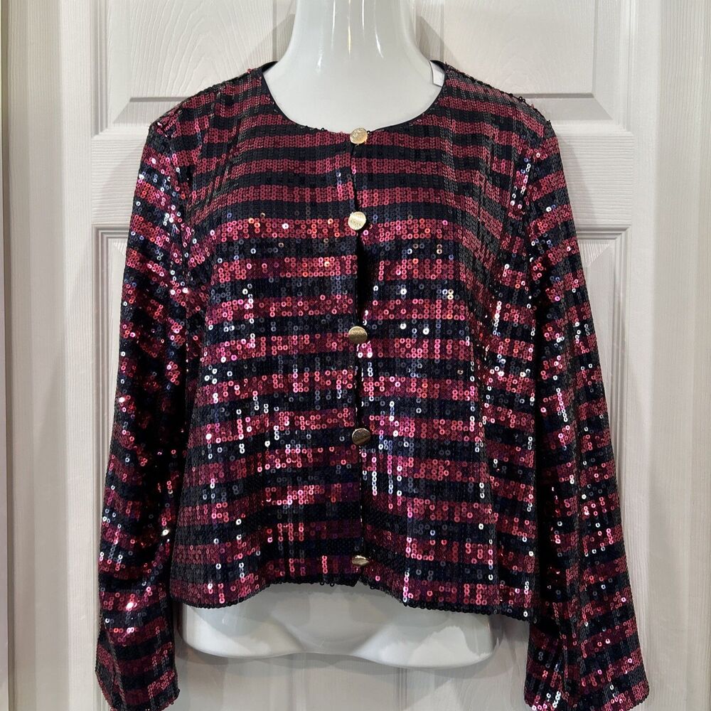 New York & Co. Pink & Navy Sequin Elegant Jacket Plus Size 18 Special Occasion
